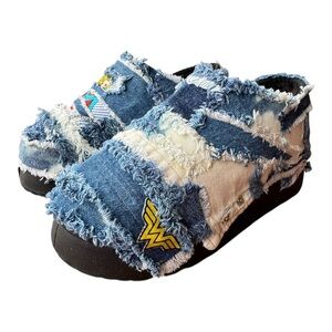 Women’s Brand New Blue/White, Bleached Distressed Denim Super Hero Platform Shoe